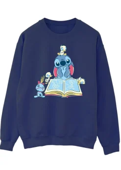Disney Stitch Reading A Book Women Navy Printed Sweatshirt