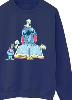 Disney Stitch Reading A Book Women Navy Printed Sweatshirt
