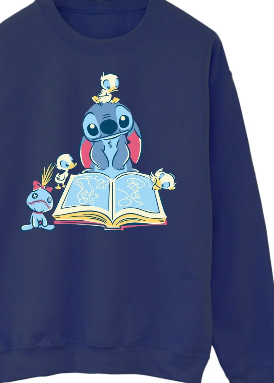 Disney Stitch Reading A Book Women Navy Printed Sweatshirt