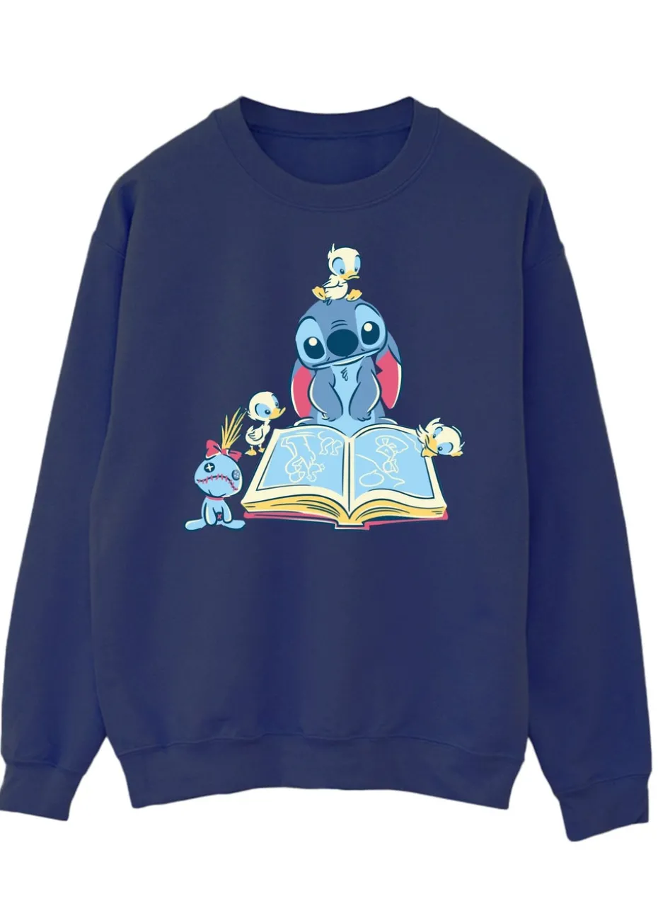Disney Stitch Reading A Book Women Navy Printed Sweatshirt