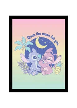 Disney Stitch Rose Pink Over The Moon Framed Poster (45cm x 35cm)