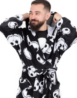 Disney The Nightmare Before Christmas Mens Black Jack Skellington Bathrobe