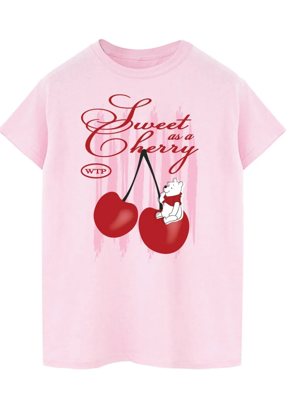 Disney Winnie The Pooh Sweet As Cherry Light Pink Boyfriend Fit Graphic T-Shirt