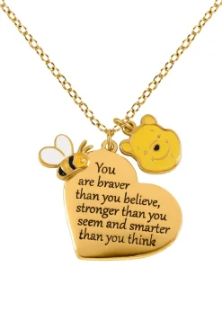 Disney Winnie The Pooh Yellow Gold Plated Brass Heart Shaped Necklace
