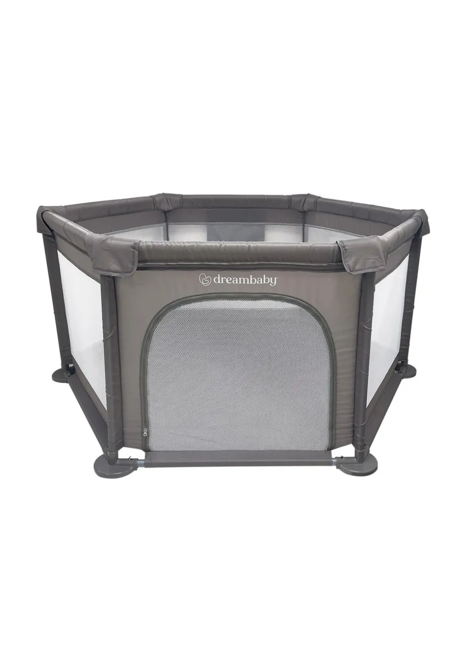 Dreambaby Grey Explore Fabric 6-Sided Playpen With Padded Frame