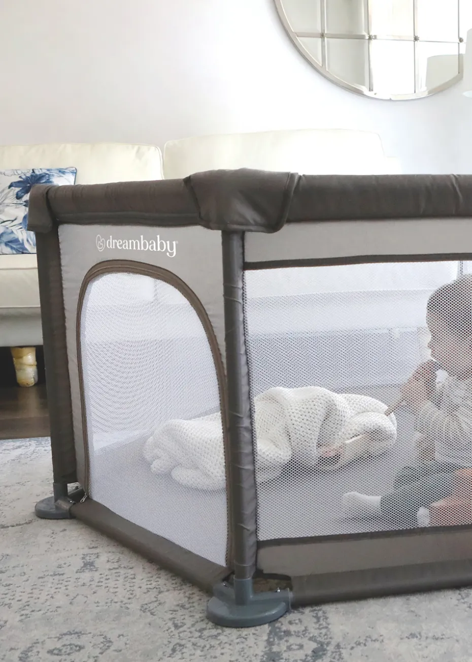 Dreambaby Grey Explore Fabric 6-Sided Playpen With Padded Frame