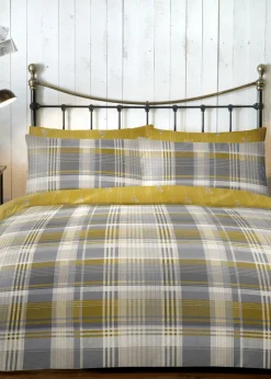 Dreams & Drapes Lodge Connolly Check Brushed Cotton Yellow Duvet Cover Set