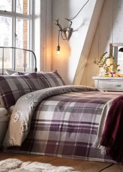 Dreams & Drapes Lodge Colville Check Brushed Cotton Purple Duvet Cover Set