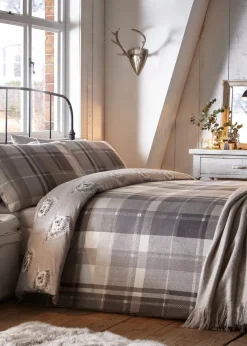 Dreams & Drapes Lodge Colville Check Brushed Cotton Grey Duvet Cover Set