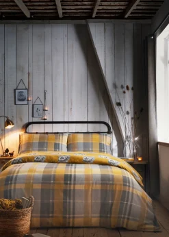 Dreams & Drapes Lodge Colville Check Brushed Cotton Yellow Duvet Cover Set