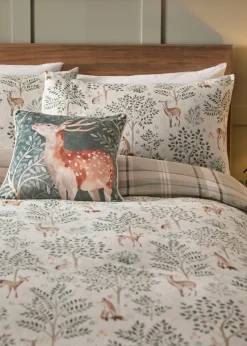 Dreams & Drapes Lodge Forest Animals Christmas Natural Duvet Cover Set