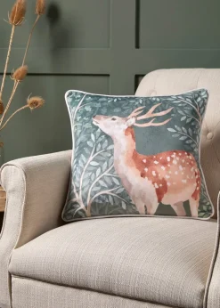Dreams & Drapes Lodge Forest Animals Christmas Green Filled Cushion (43cm x 43cm)