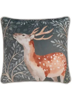Dreams & Drapes Lodge Forest Animals Christmas Green Filled Cushion (43cm x 43cm)