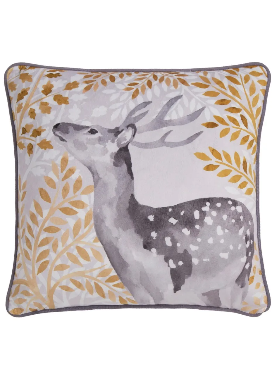 Dreams & Drapes Lodge Forest Animals Christmas Grey Filled Cushion (43cm x 43cm)