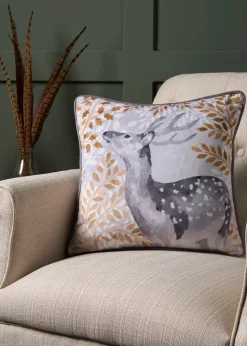 Dreams & Drapes Lodge Forest Animals Christmas Grey Filled Cushion (43cm x 43cm)