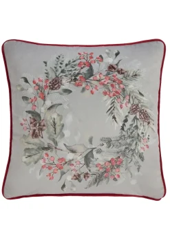 Dreams & Drapes Lodge Winter Sprigs Christmas Green Velvet Filled Cushion (43cm x 43cm)