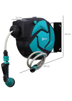 DURHAND 10m Garden Auto Hose Reel Wall Mounted Retractable 7 Patterns Spray Nozzle