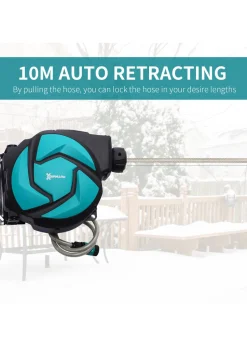 DURHAND 10m Garden Auto Hose Reel Wall Mounted Retractable 7 Patterns Spray Nozzle