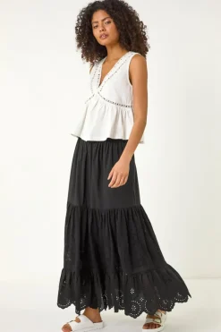 Dusk Black Dusk Tiered Broderie Maxi Skirt