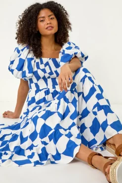 Dusk Blue Dusk Geo Print Tiered Dress