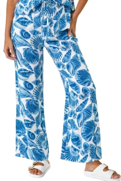 Dusk Blue Dusk Shell Print Wide Leg Trousers