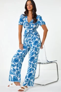Dusk Blue Dusk Shell Print Wide Leg Trousers
