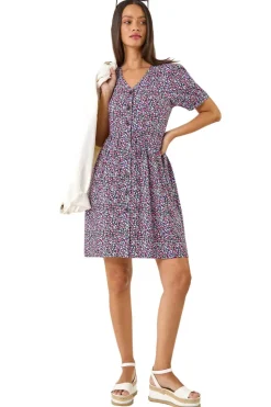 Dusk Purple Dusk Floral Button Down Dress