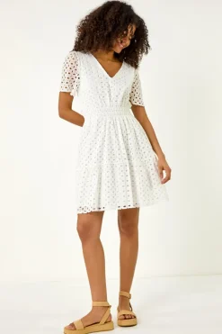 Dusk White Dusk Broderie Anglaise Tiered Dress