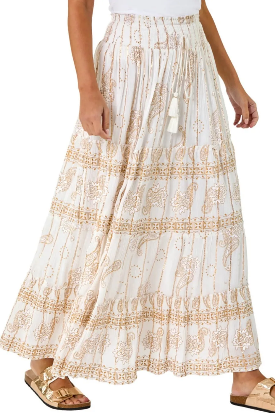 Dusk White Dusk Paisley Print A-Line Maxi Skirt