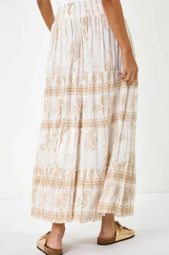 Dusk White Dusk Paisley Print A-Line Maxi Skirt