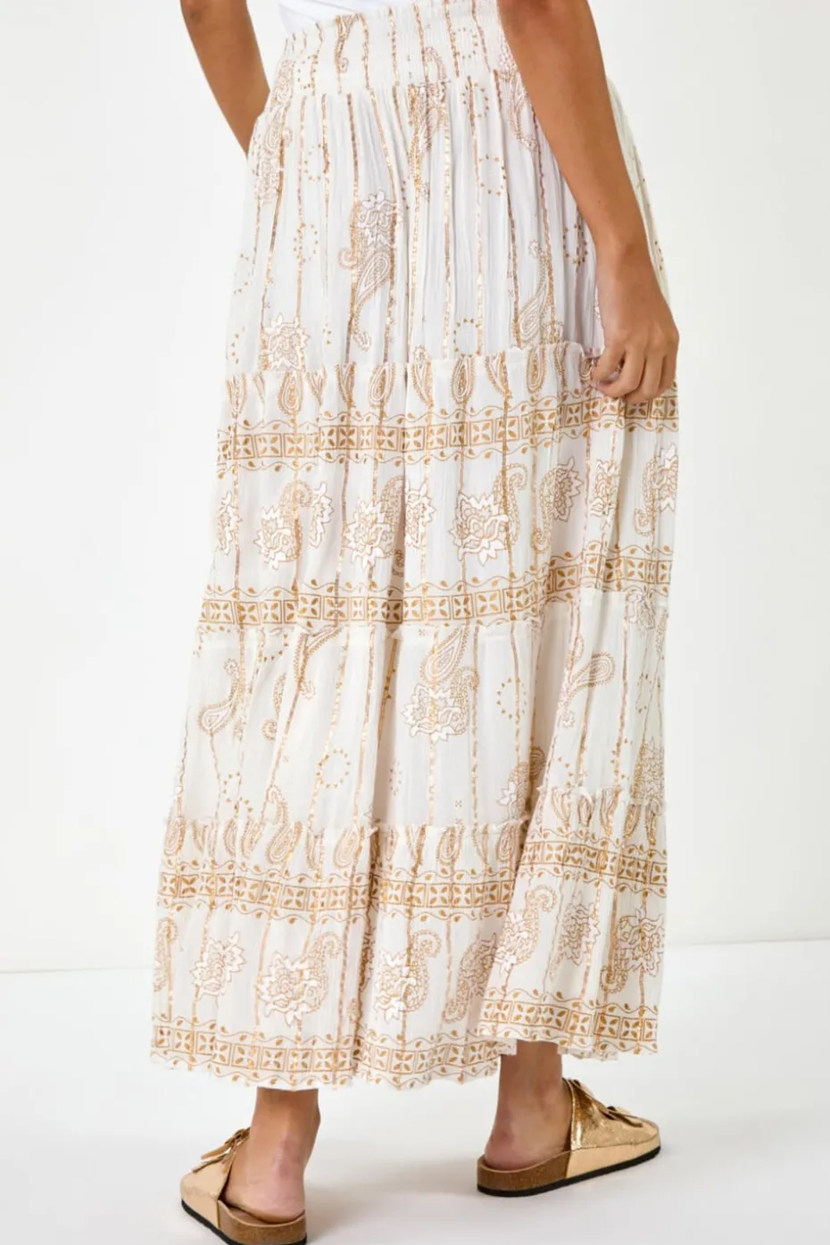 Dusk White Dusk Paisley Print A-Line Maxi Skirt