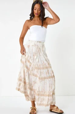 Dusk White Dusk Paisley Print A-Line Maxi Skirt