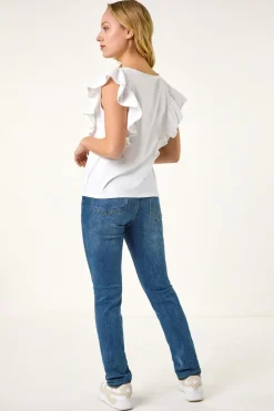 Dusk White Dusk Ruffle Detail Stretch T Shirt
