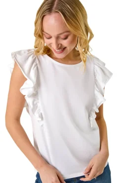 Dusk White Dusk Ruffle Detail Stretch T Shirt
