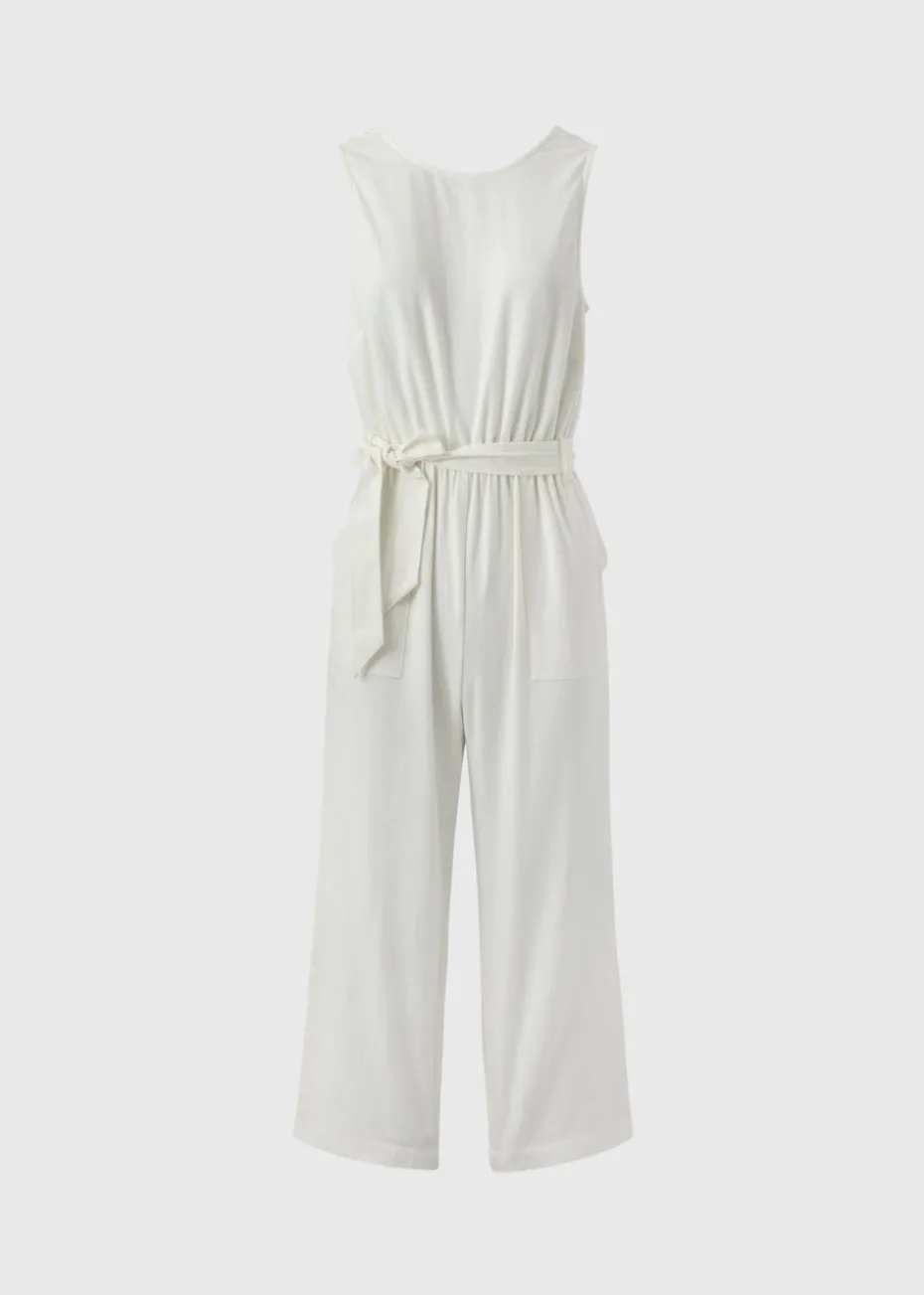 Ecru Linen Blend Jumpsuit
