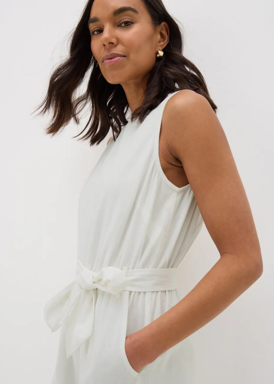 Ecru Linen Blend Jumpsuit