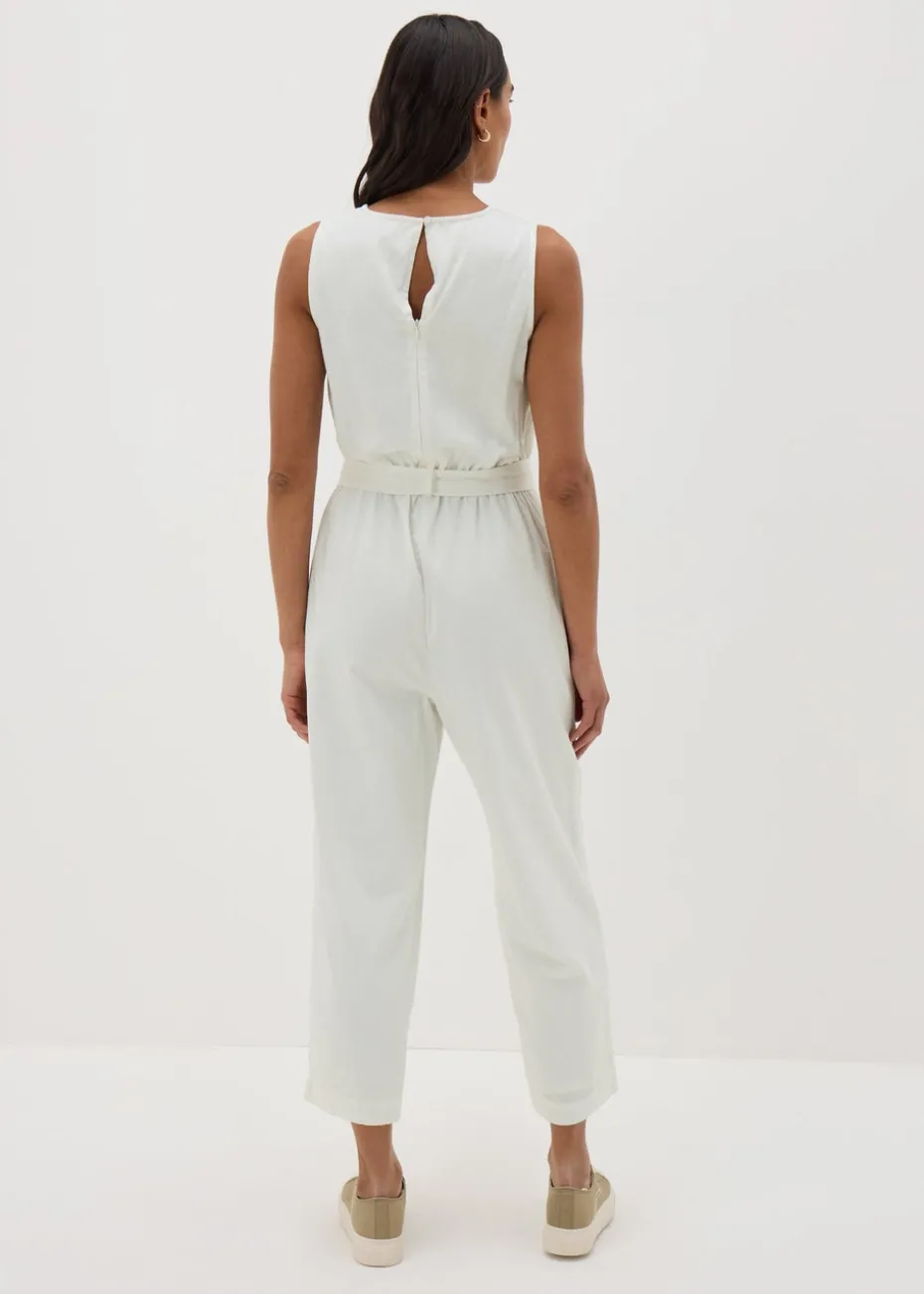 Ecru Linen Blend Jumpsuit
