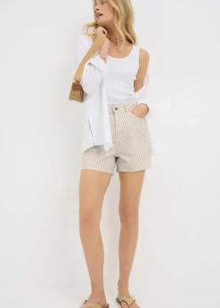 Ecru Stripe High Waisted Shorts