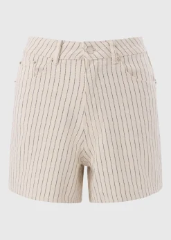 Ecru Stripe High Waisted Shorts