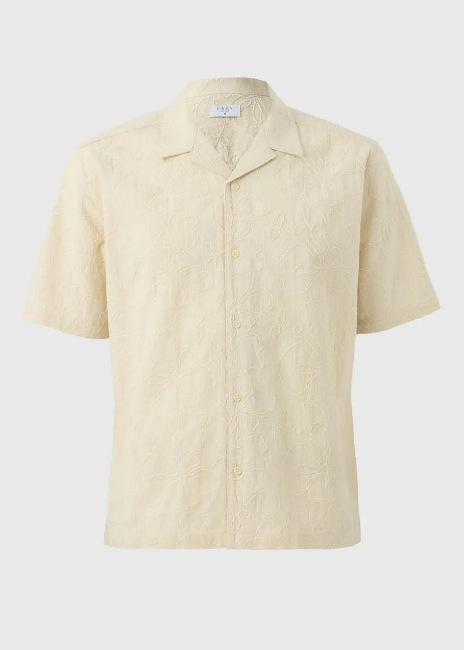 Ecru Textured Floral Embroidery Shirt