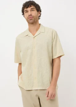 Ecru Textured Floral Embroidery Shirt