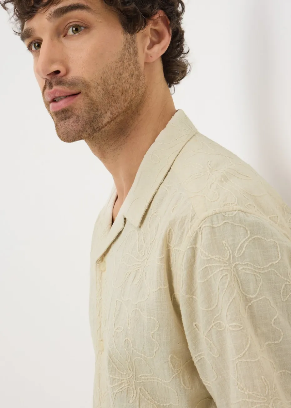 Ecru Textured Floral Embroidery Shirt