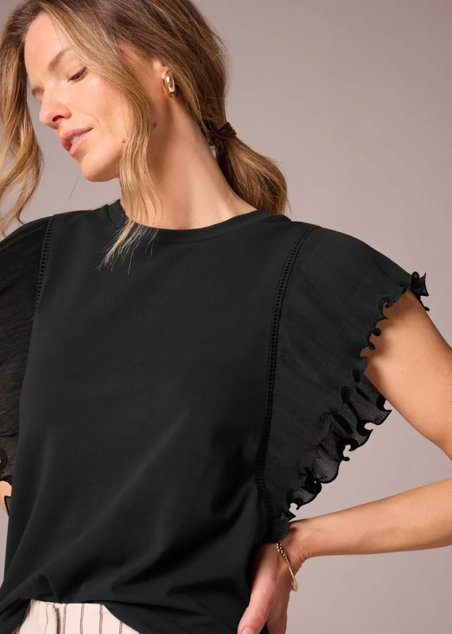 Et Vous Black Frill Sleeve T-Shirt