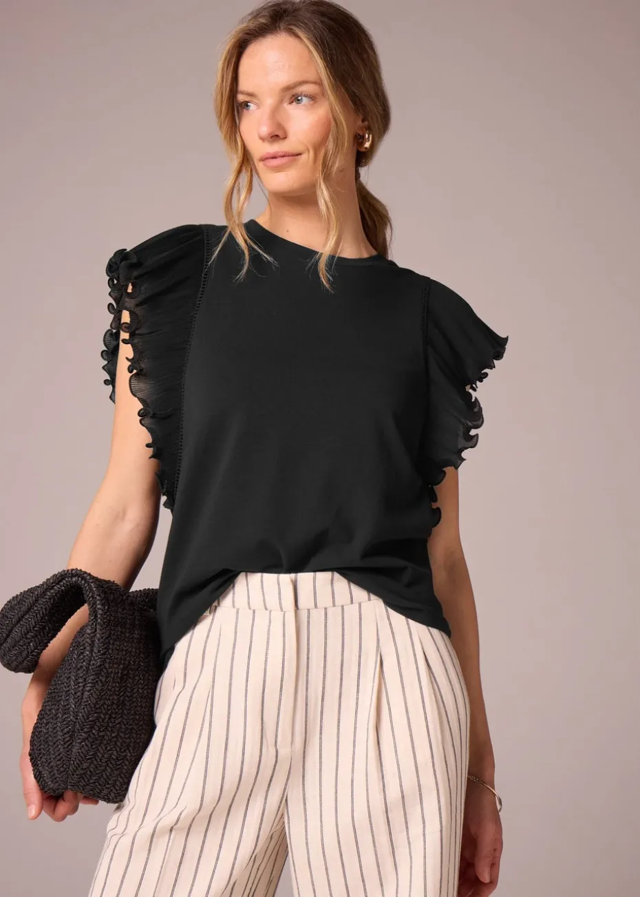 Et Vous Black Frill Sleeve T-Shirt