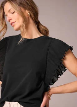 Et Vous Black Frill Sleeve T-Shirt