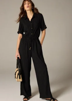 Et Vous Black Textured Pleated Jumpsuit