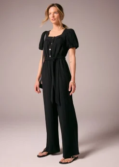 Et Vous Black Textured Tie Belt Jumpsuit