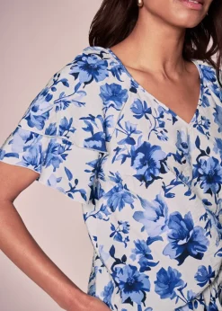 Et Vous Blue Floral Tea Top