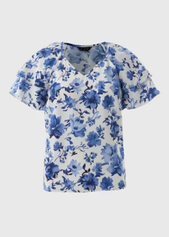 Et Vous Blue Floral Tea Top