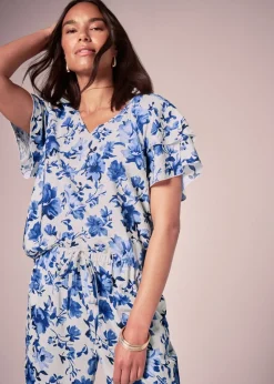 Et Vous Blue Floral Tea Top